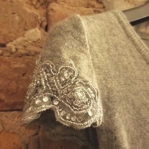 Silk Cashmere Top With Embellished Cap Sleeves